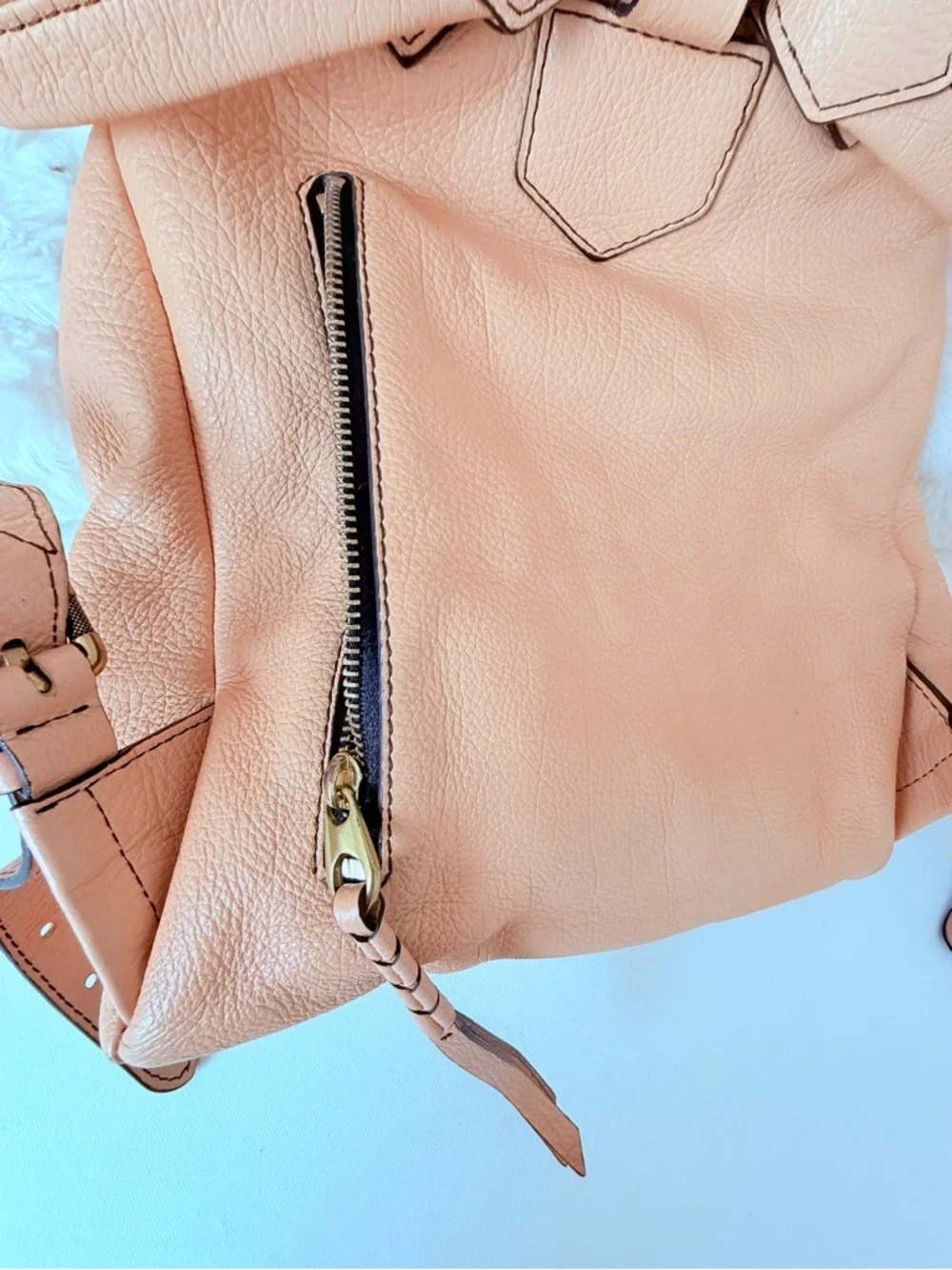OrYany Leather Backpack Dusty Pink Blush Pebbled Leather Gold Tone Hardware